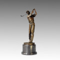 Esportes Bronze Escultura Golf Player Caeving bronze estátua, Milo TPE-028